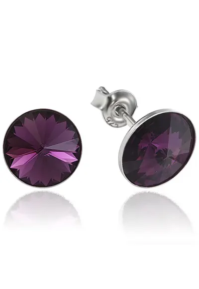 Cercei Argint 925 placat cu rodiu cu cristale Swarovski® Rivoli 8mm - Ametist
