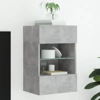 vidaXL Comodă TV de perete cu lumini LED, gri beton, 40x30x60,5 cm