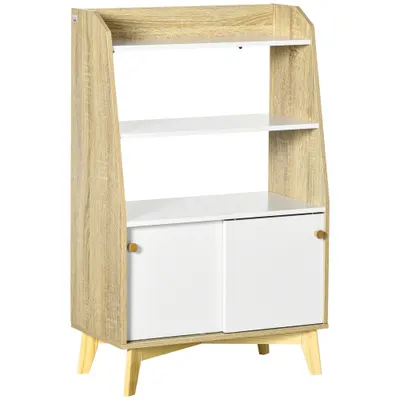 Dulap de depozitare modern, usi glisante si rafturi deschise, din PAL, Lemn de Pin 58x30x93cm Alb, Natural HOMCOM | Aosom Romania