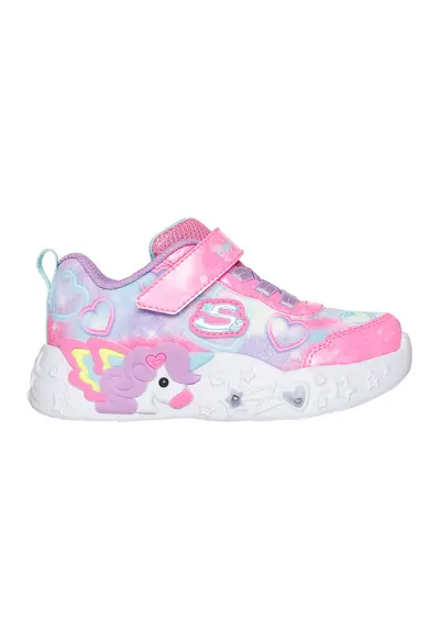 Pantofi sport Unicorn Charmer cu LED-uri si velcro - Turcoaz/Roz pastel/Lila