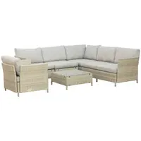 Set Mobilier Grădină Modular 7 Piese, Măsuță, Fotoliu, Canapele Ratan PE, Perne Incluse, Bej | Aosom Romania