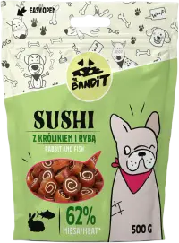 Recompense pentru caini Mr. Bandit SUSHI, iepure si peste 80g