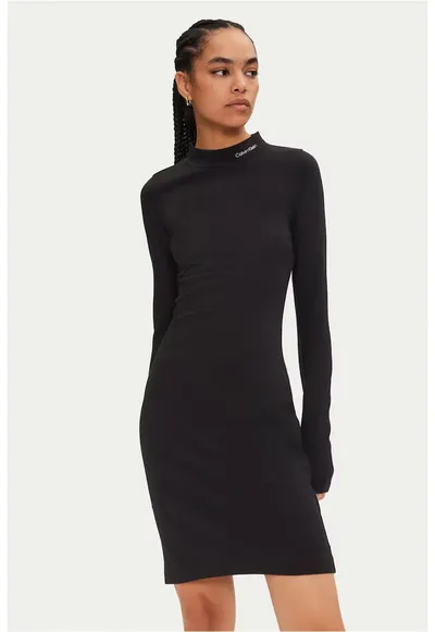 Rochie uni cu maneca lunga Milano - Negru