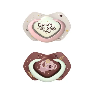 Suzeta simetrica fosforescenta din silicon 22/659 Pin Sleepy Koala 6-18 luni, 2 bucati, Canpol babies