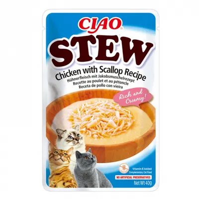 Hrana umeda pentru pisici Ciao Stew cu pui scoici 40 gr