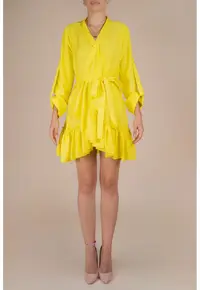 Rochie petrecuta cu mansete late si volan Yellow