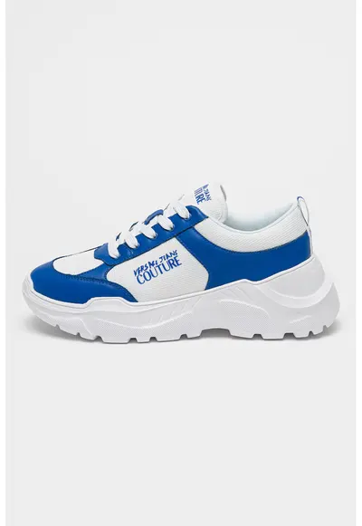 Pantofi sport wedge cu garnituri de piele - Alb/Albastru royal