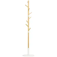 HOMCOM Cuier Vertical cu 8 Cârlige cu Bază Rotundă din Bambus, Lemn și Metal, Ø37,8x175,6 cm, Lemn Natural | Aosom Romania