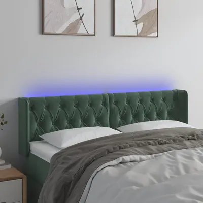 Gossi tablie de pat cu led, verde inchis, 147x16x78/88 cm, catifea