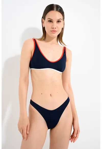 Sutien de baie cu decolteu adanc - Rosu/Bleumarin