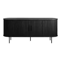 Comodă neagră joasă cu aspect de lemn de stejar cu ușă glisantă 76x180 cm Nola – Unique Furniture