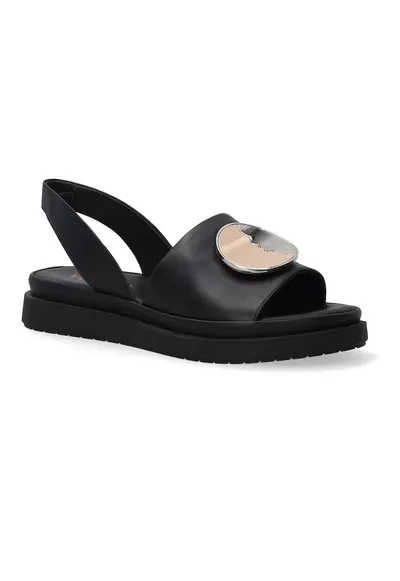 Sandale de piele cu aplicatie decorativa metalica