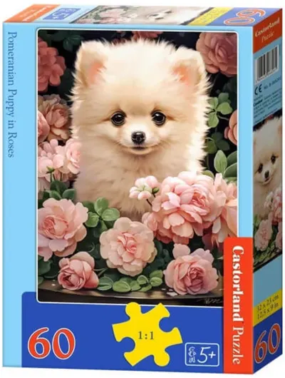 Puzzle Castorland din 60 piese - Pomeranian printre trandafiri