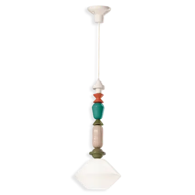 Lustra, Lampa Suspendata Diffusore Vetro H.70 Deco Lariat Finish Blt - Bianco Latte C2711
