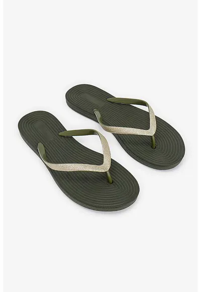 Papuci flip-flop cu model uni - Auriu/Verde masliniu inchis