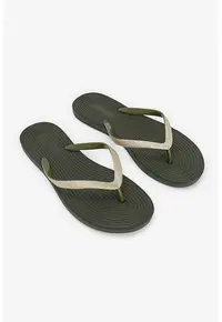 Papuci flip-flop cu model uni - Auriu/Verde masliniu inchis