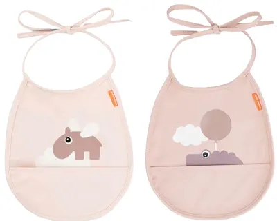 Set de bavete cu buzunar Done by Deer - Happy clouds, powder, 2 buc