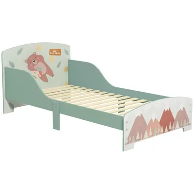 ZONEKIZ Pat pentru Copii 3-6 Ani cu Margini Înălțate și Design cu Animale, 77x143x60 cm, Verde | Aosom Romania