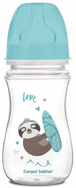 Biberon anticolici Canpol - Exotic Animals, 240 ml, panda albastra