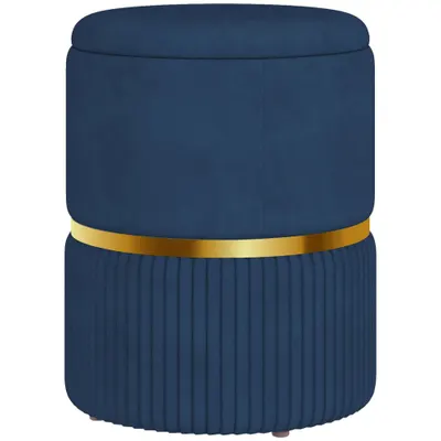 HOMCOM Puf scaun-taburet pentru picioare cu depozitare interioară din catifea 36 x 36 x 44 cm pentru sufragerie dormitor bleu | Aosom Romania