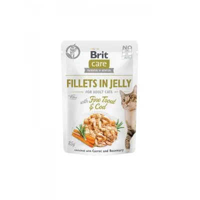 BRIT Care Fillets in Jelly, Păstrăv și Cod, plic hrană umedă fără cereale pisici, (în aspic), 85g