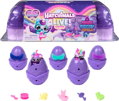 Set de joacă Hatchimals Alive - Neon Rainbow, cu 5 figuri