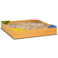 Outsunny Cutie Nisip Copii din Lemn, Design Natural, Rezistent la Intemperii, cu Capac Protecție | Aosom Romania
