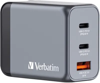 Încărcător Verbatim - GNC-65 GaN 3 Port, USB-A/C, 65W, gri
