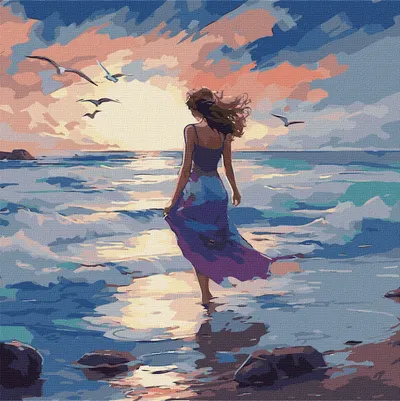 Set pentru pictură după numere Ideyka - Frumusețe marină, 40 x 40 cm
