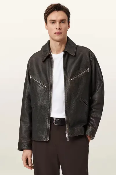 AllSaints jachetă pentru bărbați, din piele STARDAY