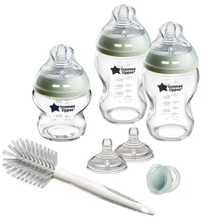 Set biberoane de sticlă pentru nou născut Tommee Tippee Natural Start - Cu perie