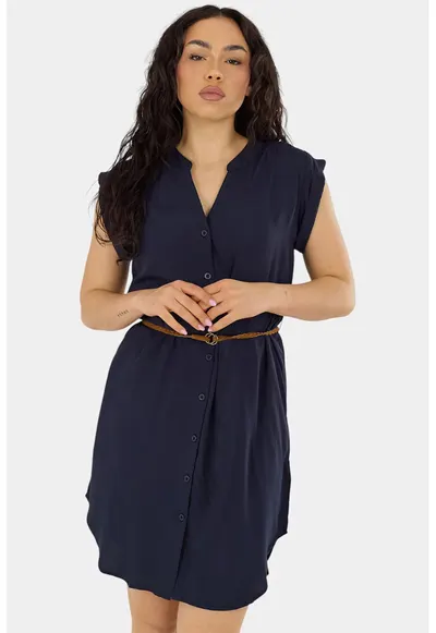 Rochie-tunica cu o curea in talie Mona - Bleumarin