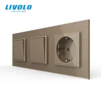 Intrerupator mecanic simplu + simplu + priza Schuko, cap / cruce, cu rama sticla Auriu