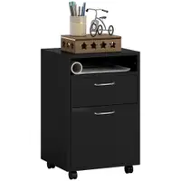 HOMCOM Dulap Mobil cu 4 Roți (2 cu Frână), Raft și 2 Sertare pentru Documente, PAL și Metal, 40x35x60 cm, Negru | Aosom Romania