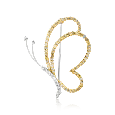 Brosa fluture din aur alb-galben cu fancy diamond de 1.52ct si diamante de 0.3ct