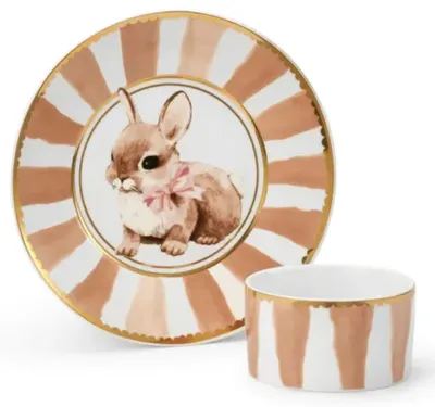 Set de masă din porțelan Elodie - Farfurie și bol, Bunny Darling