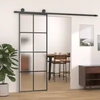 vidaXL Ușă glisantă, negru, 76x205 cm, aluminiu și sticlă ESG