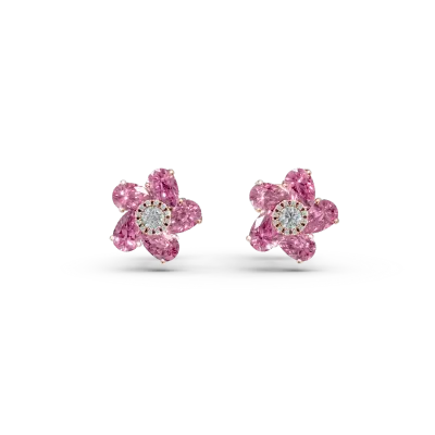 Cercei floare din aur roz cu pietre pretioase si semipretioase de 4.6ct