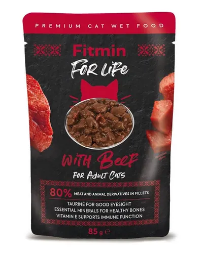 FITMIN For Life For Adult Cats Beef 85g Plic hrana umeda pisici cu vita