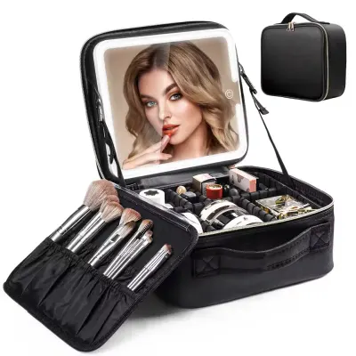 Geanta cosmetice cu oglinda si lumina LED