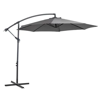 Outsunny Umbrelă Descentralizată pentru Exterior, Gri, Manivelă, Oțel și Poliester Anti-UV, Φ300x250cm | Aosom Romania