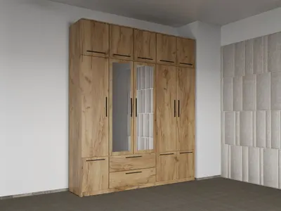 Dulap dormitor Stejar Auriu 5U cu oglinda+suprapozabil - Madrid