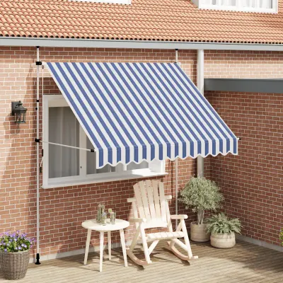 vidaXL Copertină retractabilă manual, dungi albastru și alb, 250 cm