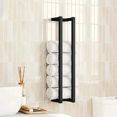 vidaXL Suport de prosoape, negru, 12,5 x 12,5 x 60 cm, fier