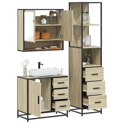 Gossi set mobilier de baie, 3 piese, stejar sonoma, lemn prelucrat