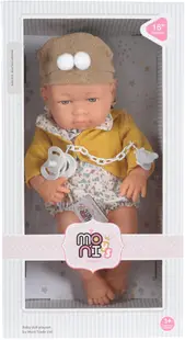 Păpuşă Moni Toys - Cu vesta galbena si suzeta, 41 cm