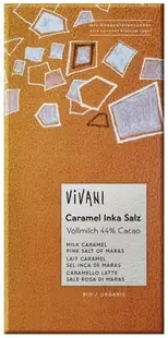 Ciocolată cu lapte organică cu chipsuri de caramel și sare roz, 80 g, Vivani