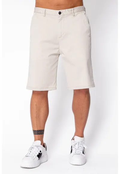 Pantaloni scurti cu nasture din bumbac Beige 21995 - Bej