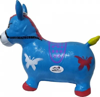Calut de sarit gonflabil Novokids Jumping Donkey cu Sunete si lumini, Dimensiuni 55X50X25 cm, Pentru interior si exterior, Maxim 50 kg, Albastru