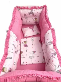 Set 6 aparatori protectii laterale patut 140x70 cm Balerine roz